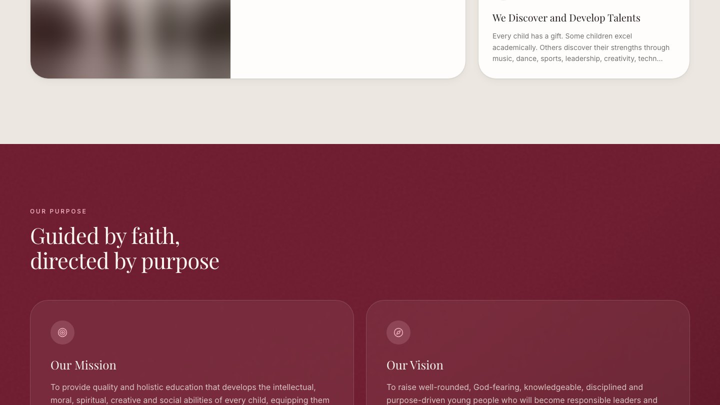 The Nike-Cherished Schools site showing its facilities and academics sections.