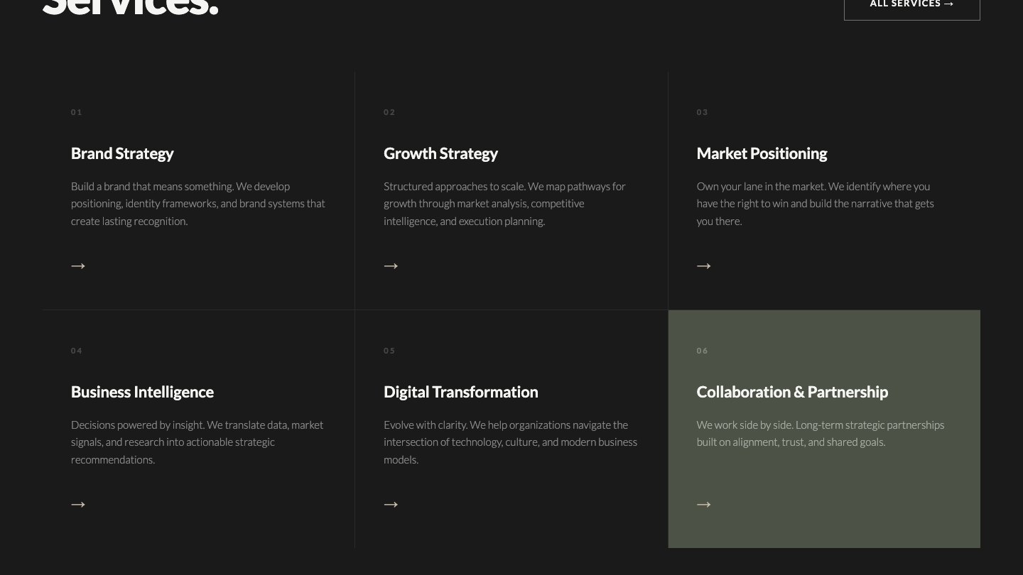 An interior section of the Third Lane Consulting site.