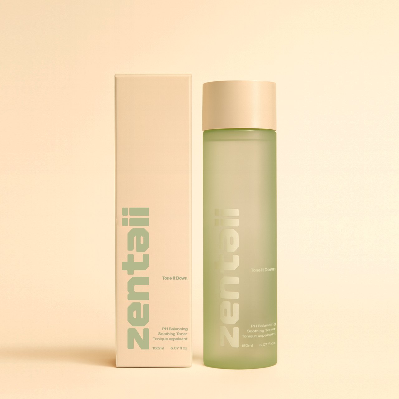 The olive toner carton beside its tall frosted green bottle.